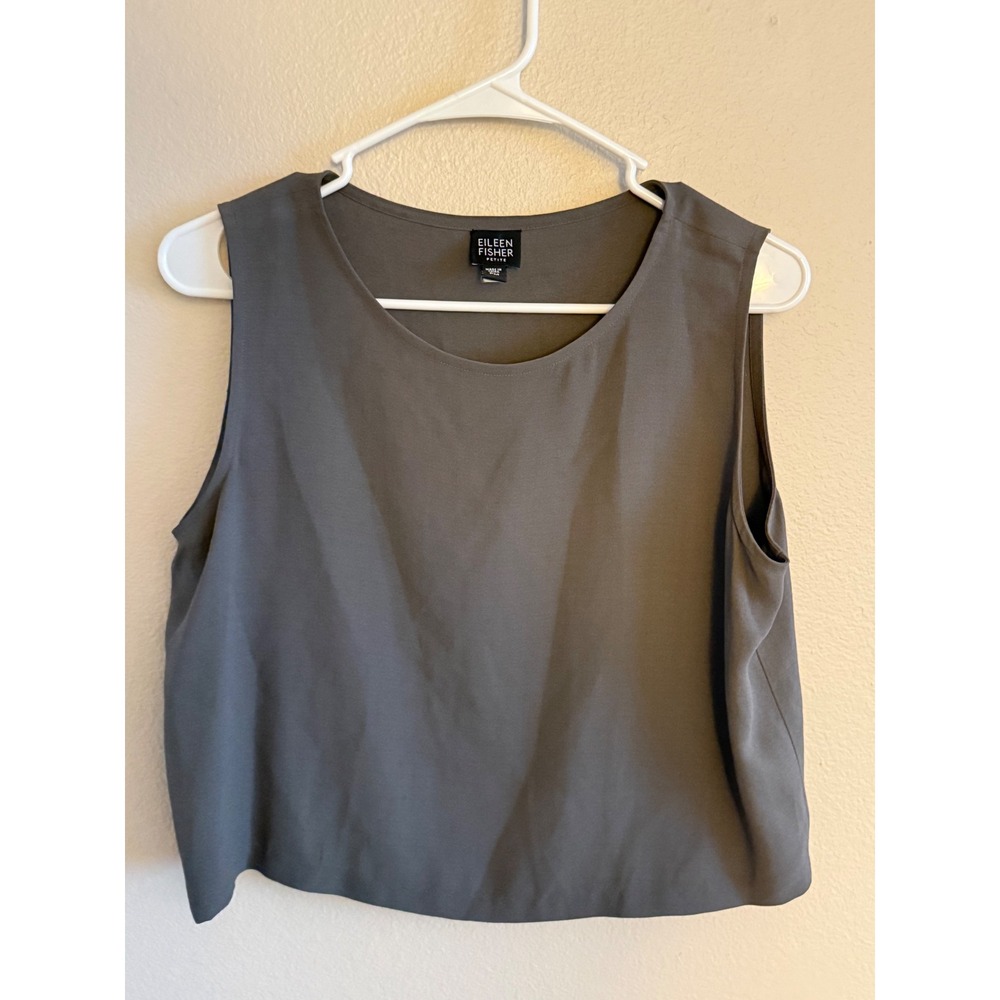 Eileen Fisher Petite Medium Dark Grey Sleeveless Scoop Neck Shell‎ Top Tank